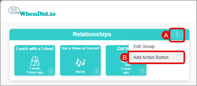 Click Group Menu button, then Add Action Button