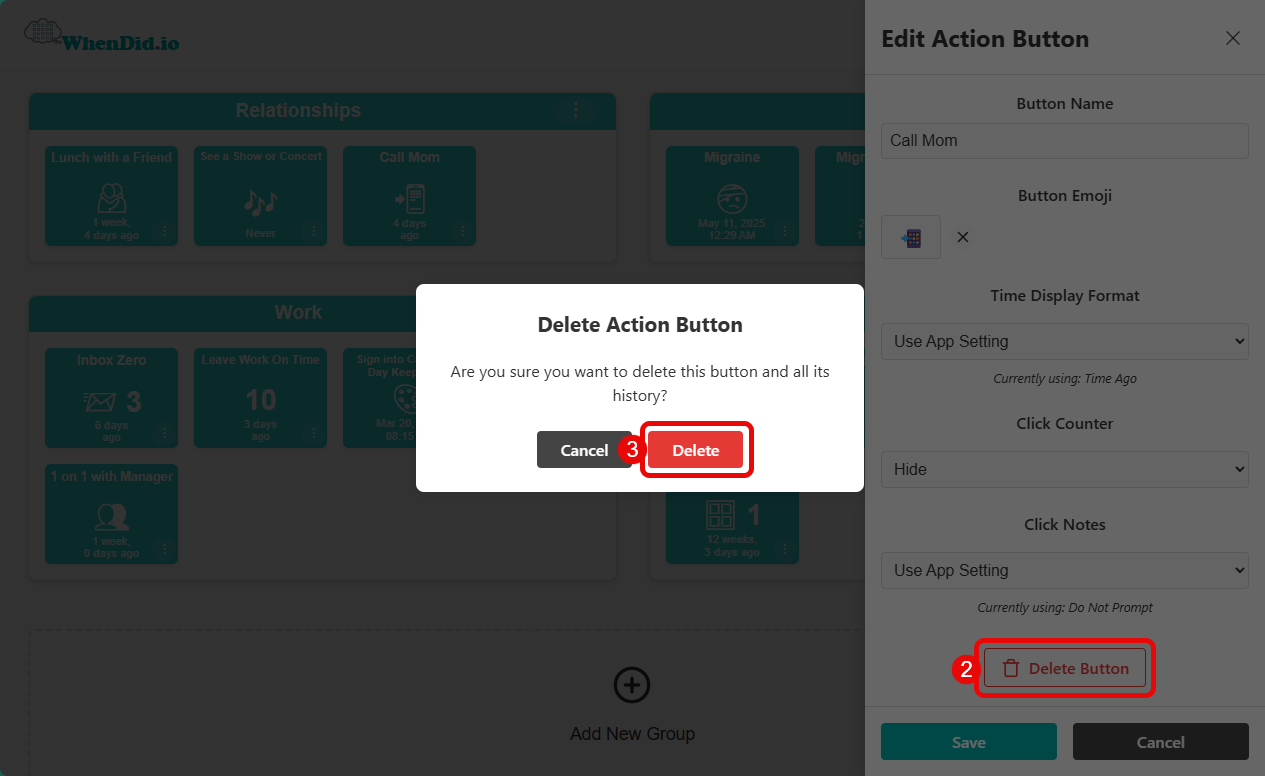 Click Delete Button and then click Delete