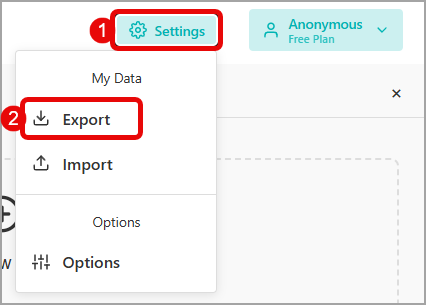 Export Data steps 1 and 2