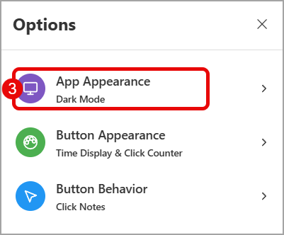 Settings > Options > App Appearance